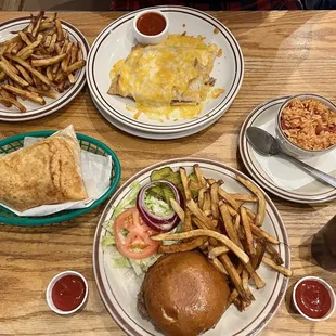 Hamburger Side of French Fries Spanish rice side Extra sopaipilla Bean Stuffed Sopaipilla