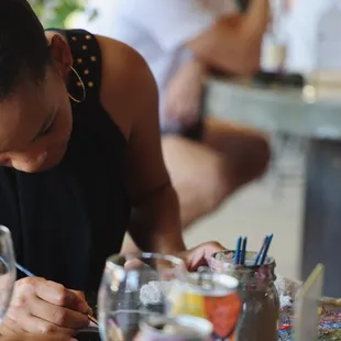 Paint &amp; Sip in Old Sacramento. Kombucha or tea paired with your craft on beautiful patio tables. Atrium Art Cafe &amp; Gallery