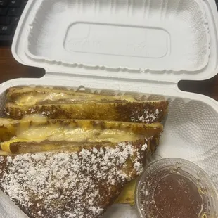 Montecristo Sandwich - subbed the ham &amp; Swiss for turkey sausage &amp; egg!