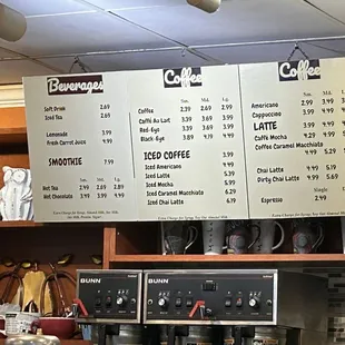 Beverage menu