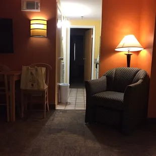 View from living room, thru full kitchen to the bedroom