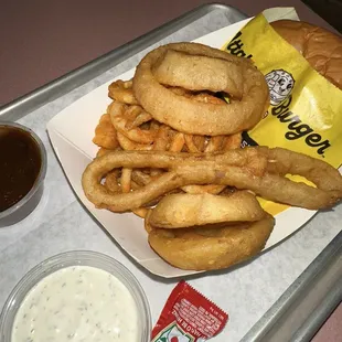 curly fries and onion rings 50/50