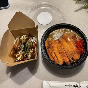 Takoyaki and Chicken Katsu Curry