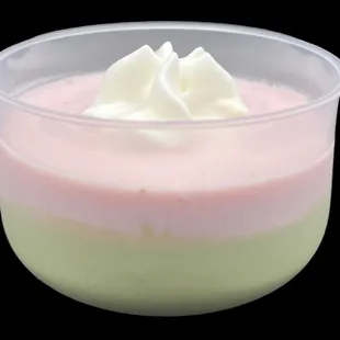 Matcha and strawberry panna cotta