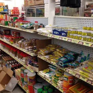 shelves of food and drinks