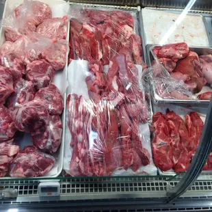 a display of raw meat