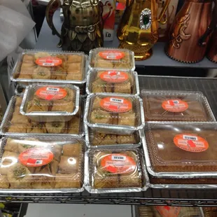 a display of cookies and pastries