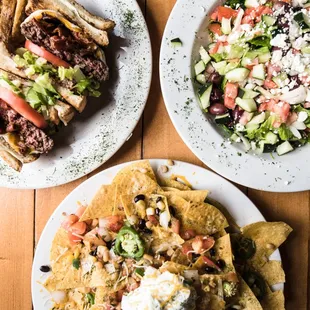 three plates of food