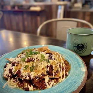 Chilaquiles with the BANGING tomatillo salsa,