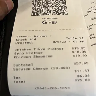 Over the top service charge