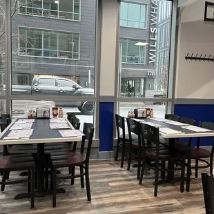 tables and chairs in a restaurant