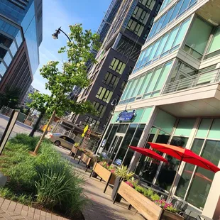 Entrance, with outside dining