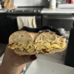 Egg &amp; Muenster cheese on an everything bagel