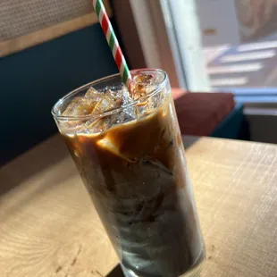 a glass of iced coffee
