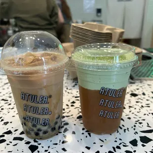 Matcha cheese foam jasmine green tea special (right)