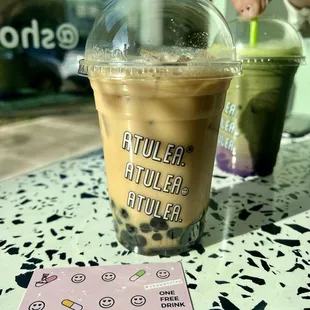 Lychee rose milk tea + boba