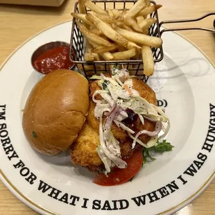 Spicy Chicken Sandwich with Fries, the Creamy Pineapple Slaw makes it extra special!