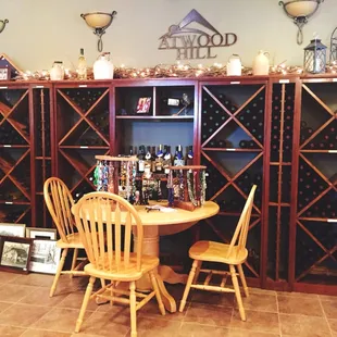a wine rack with wine bottles