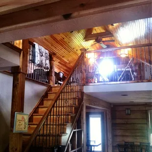 Looking up to the loft in the party room.