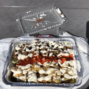 Gyro and chicken over rice