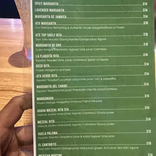 Margarita menu