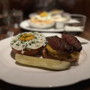 The burger with egg and bacon