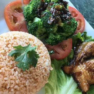 Fragrant tomato rice paired with roasted chicken. Our Vietnamese Ro-Ti made with vegan chicken is sure to please all eaters.