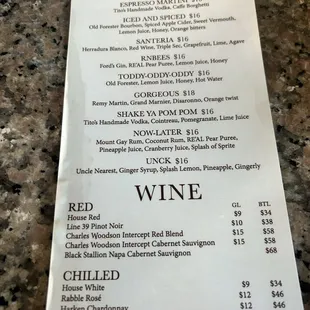 Cocktail menu