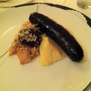 Morcilla (blood sausage), mashed &amp; apple/plum compote. Great riff on bangers &amp; mash