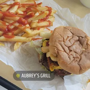 a hamburger and fries