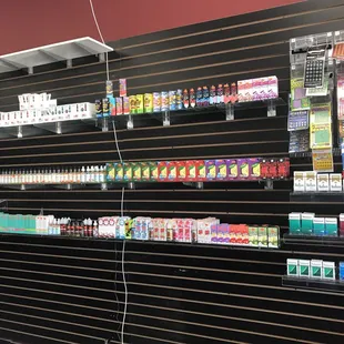 shelves of various types of vape