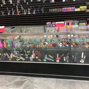 a display case full of various items