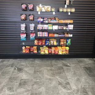 a wall of snacks