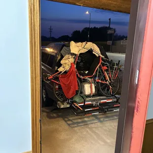 Interior: looking out to rear of my Ranger, loaded with "FrankenBike" on Harbor Freight rack