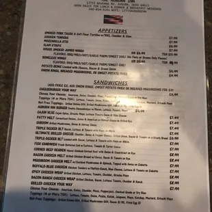 the menu of the restaurant
