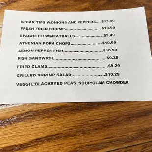 Specials Menu 7/19/21