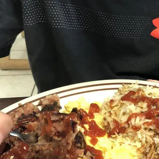 Corn beef hash,, eggs and hasbrowns