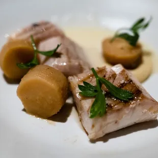 Cobia Fish, Parsnip, Carolina Gold Rice Sauce