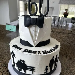 a cake with a bow tie