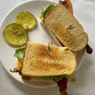 Audubon Clubhouse Café - the Club Sandwich ($14), with house-made pickles. Yum.