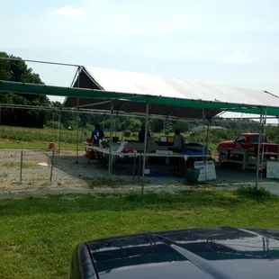 a car parked under a tent