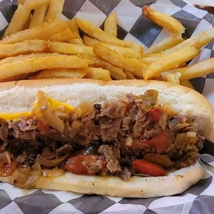 Philly cheese steak with french fries
