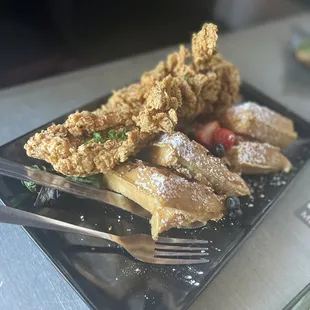 Chicken and waffles (named differently on the menu)