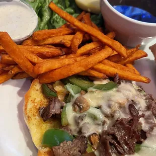 Lindy&apos;s Philly sandwich &amp; sweet potato fries