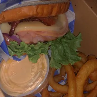 HTB Club sandwich and onion rings