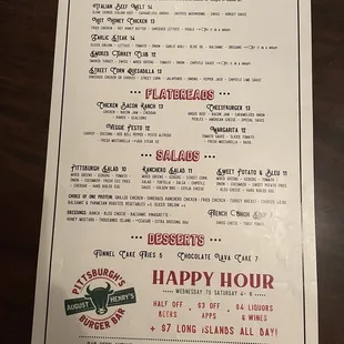 Back of menu as of Feb 19th, 2022