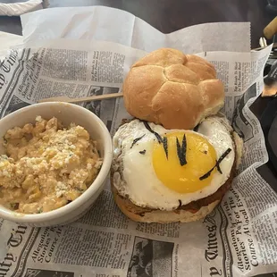 The Kimchi Burger (veggie patty) and Street Corn Salad