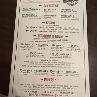 Front of menu as of Feb 19th, 2022