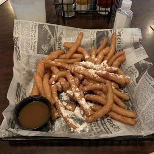 Funnel Cake Fries with caramel dipping sauce!