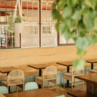 tables and chairs in a restaurant